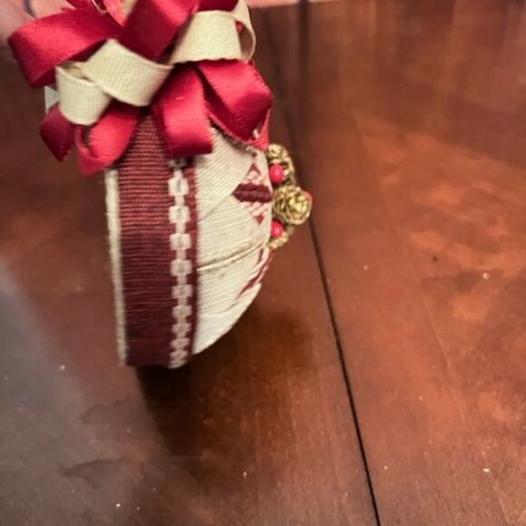 Rustic Holiday Ornament With Red & Beige Ribbon Accents & Buffalo Print - Picture 5 of 6